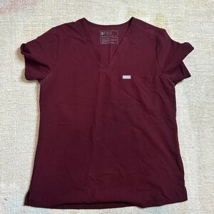 FIGS Technical Collection Burgundy Scrub Top V-Neck Short Sleeve Women's Size M